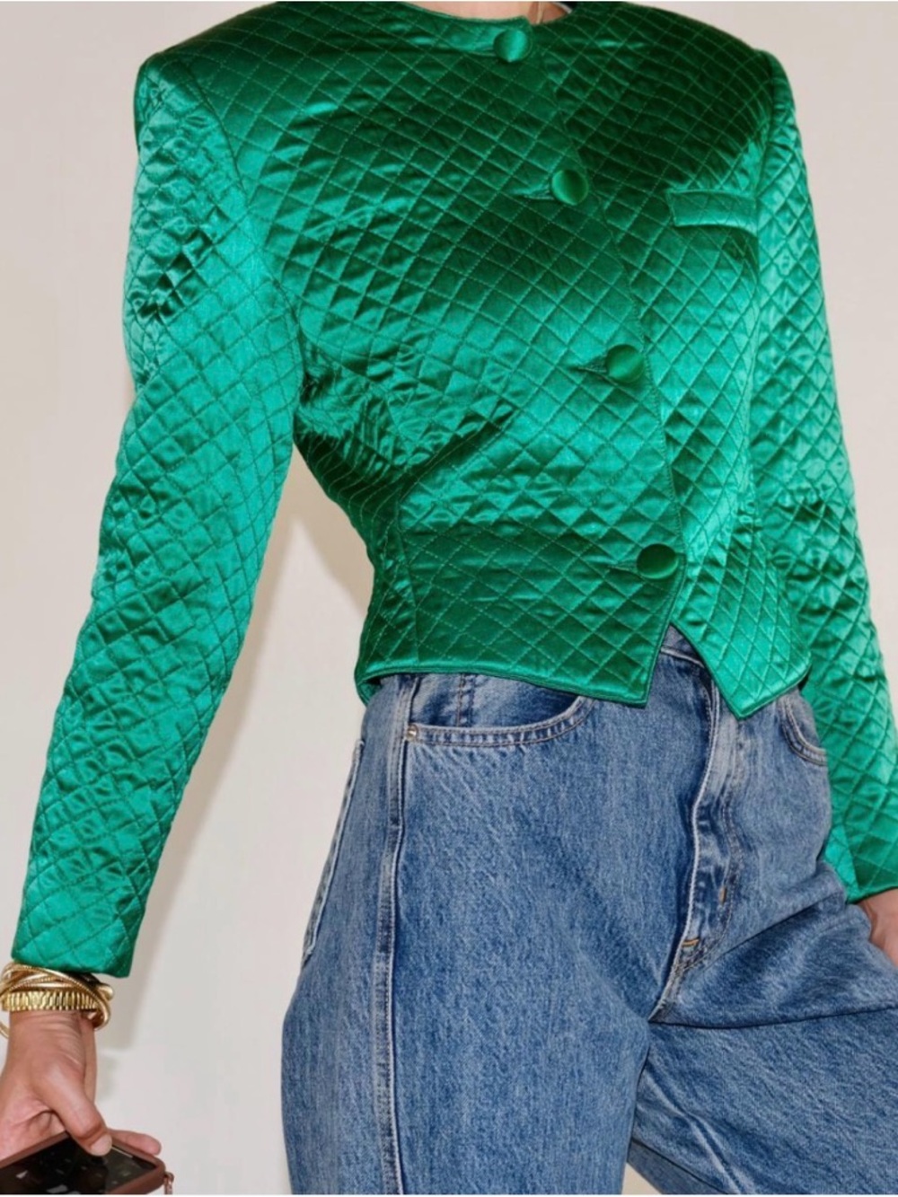 Emerald Quilted Satin Jacket